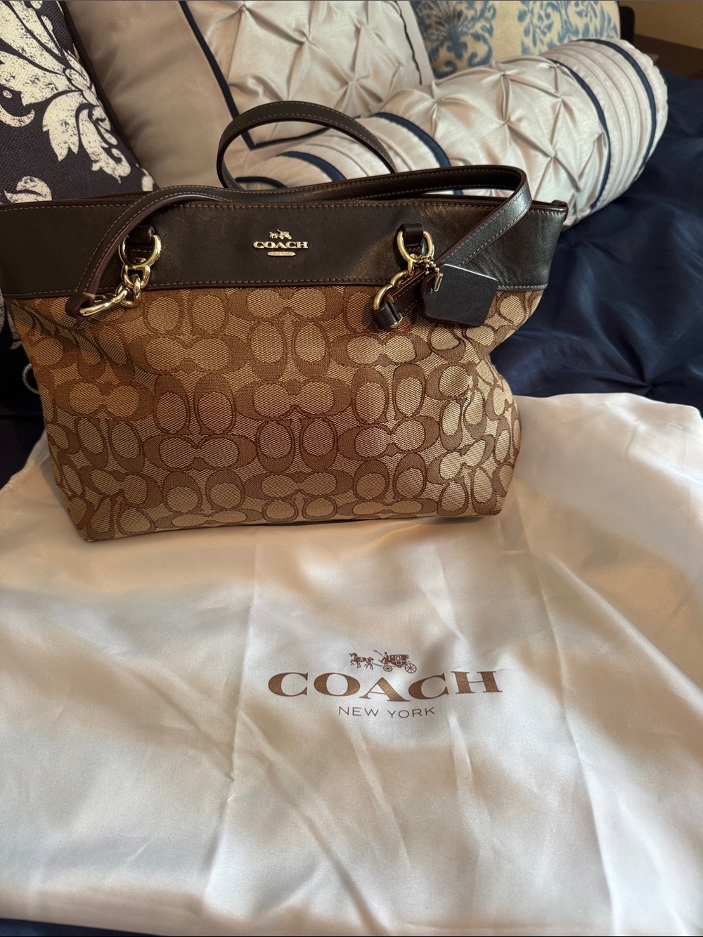 Coach Brown Signature Monogram purse with Dark Brown Trim
